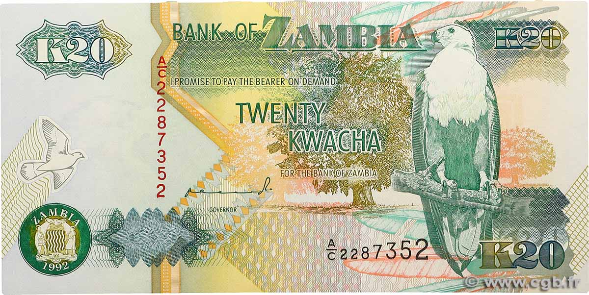 20 Kwacha Lot ZAMBIE  1992 P.36a  pr.NEUF
