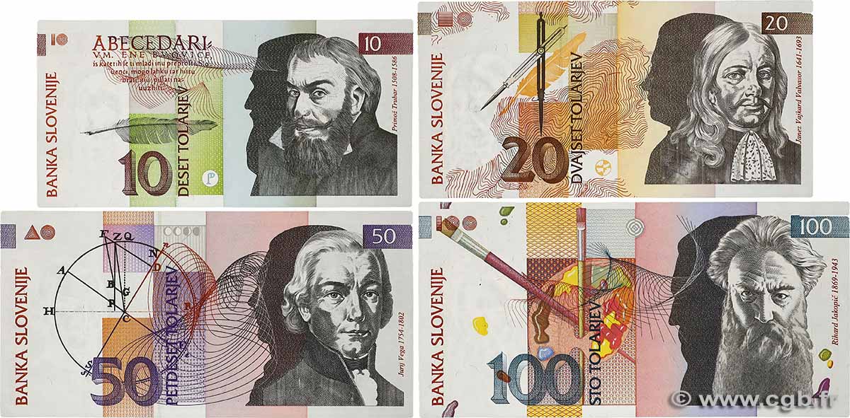 10 au 100 Tolarjev Lot SLOVÉNIE  1992 P.11 au P.14 SPL+