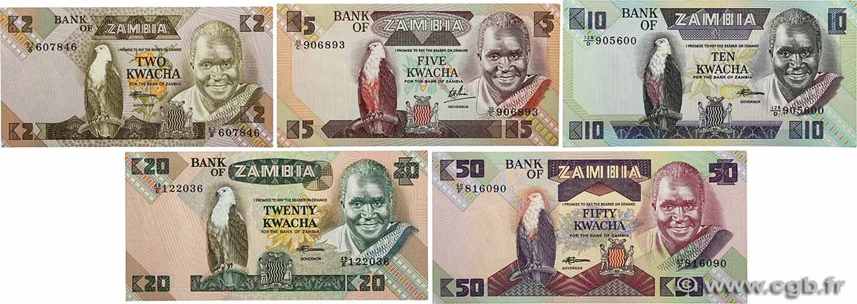2 au 50 Kwacha Lot ZAMBIE  1980 P.24 au P.28 pr.NEUF
