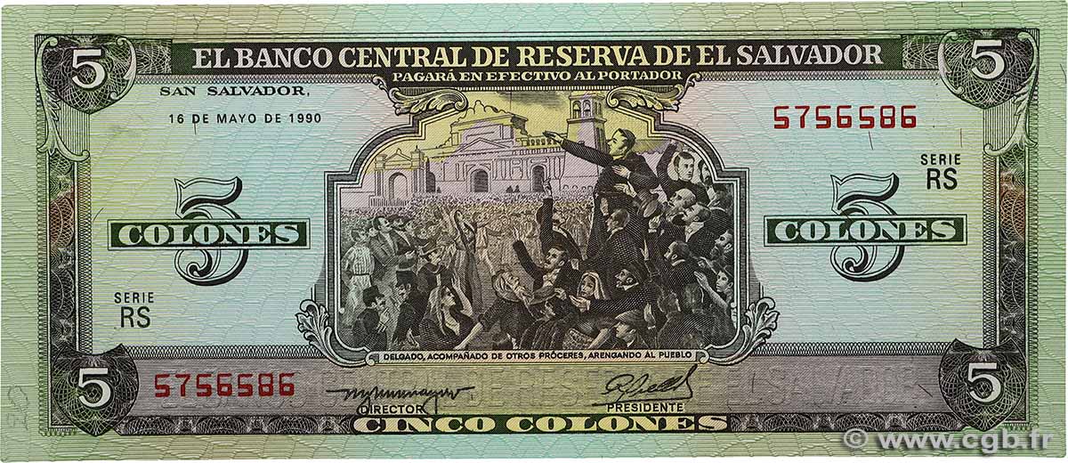 5 Colones SALVADOR  1990 P.138 SPL