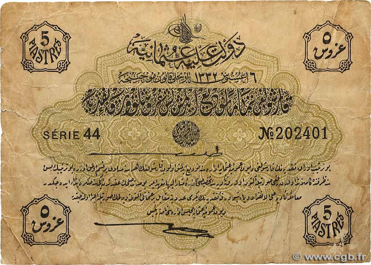 5 Piastres TURQUIE  1916 P.087 B+