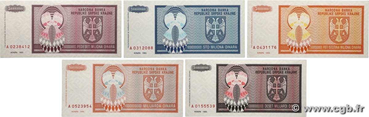 50000000 au 1000000000 et 10000000000 Dianara Lot CROATIE  1993 P.R14a au P.R17a et P.R19a NEUF