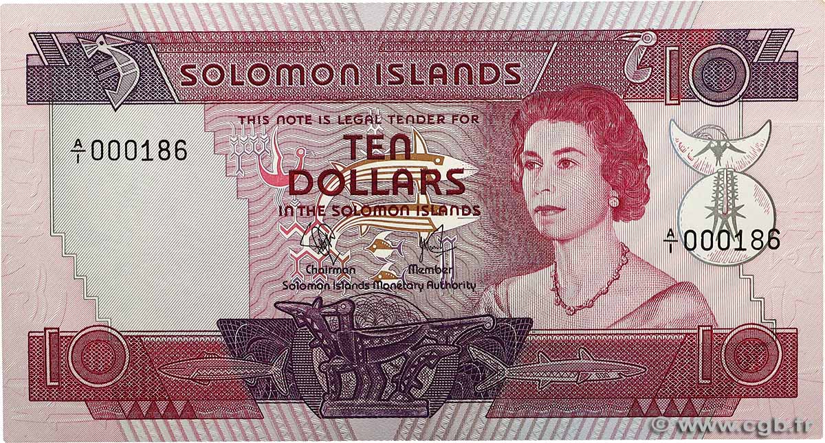 10 Dollars Petit numéro ÎLES SALOMON  1977 P.07a pr.NEUF
