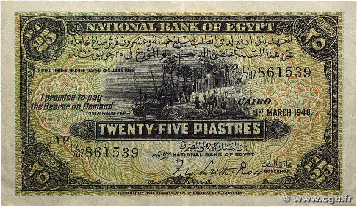 25 Piastres ÉGYPTE  1948 P.010d TTB
