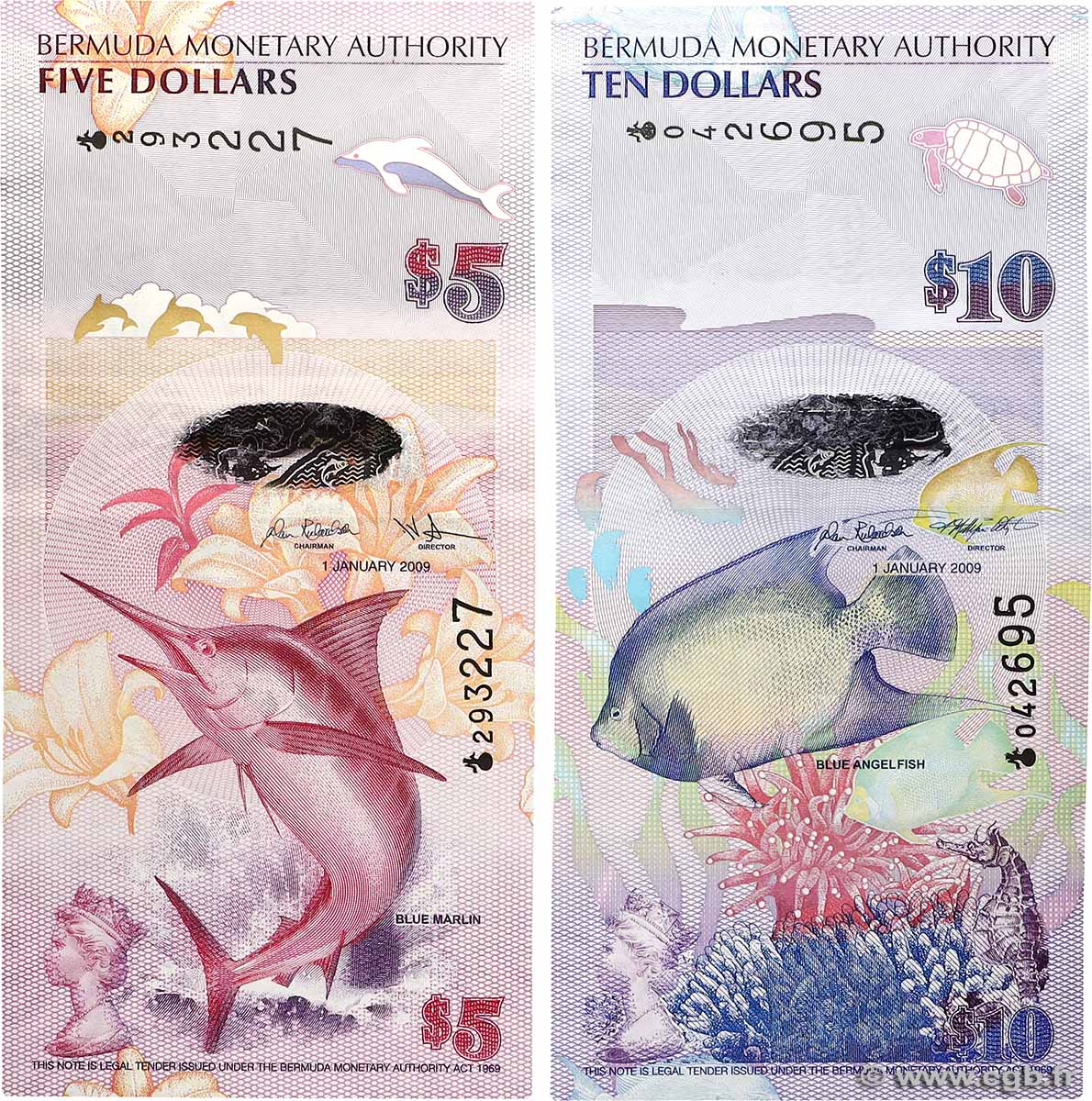 5 et 10 Dollars Lot BERMUDAS  2009 P.58a et P.59a fST+