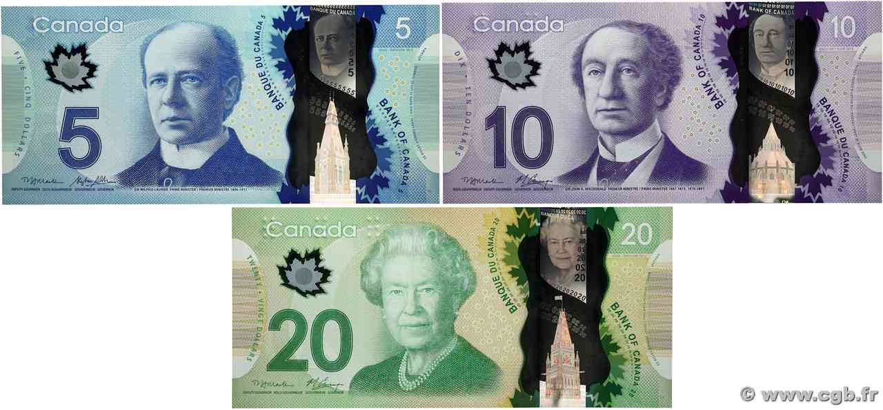 5, 10 et 20 Dollars Lot CANADA  2013 P.106b, P.107a et P.108a UNC