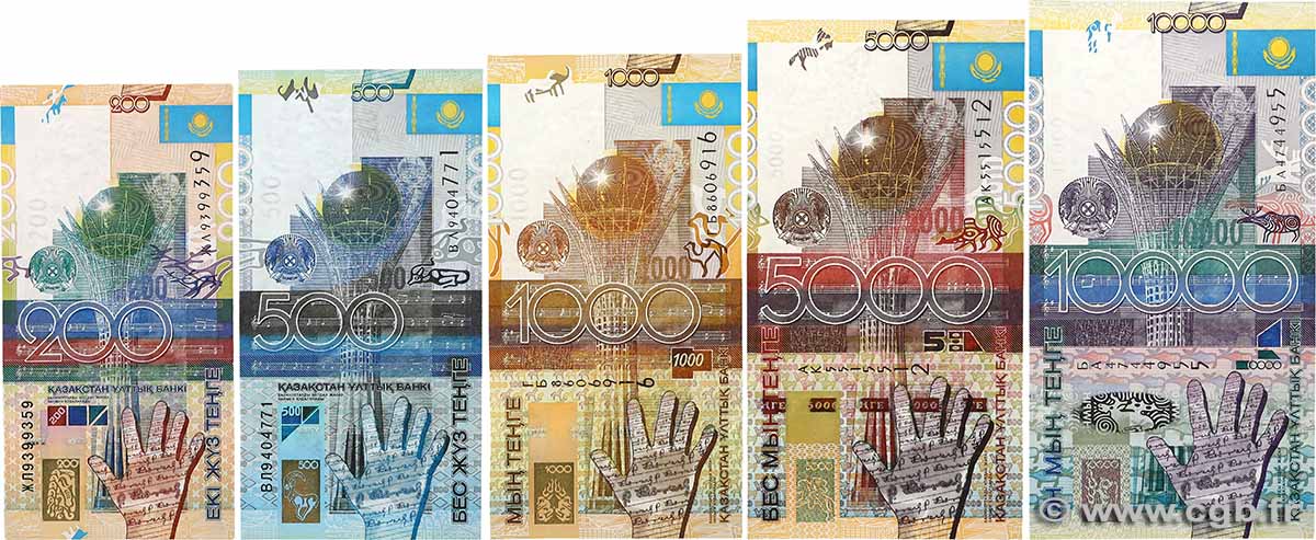 200, 500, 1000, 5000 et 10000 Tengé Lot KAZAKHSTAN  2006 P.28, P.29a, P.30, P.32b et P.33 UNC-