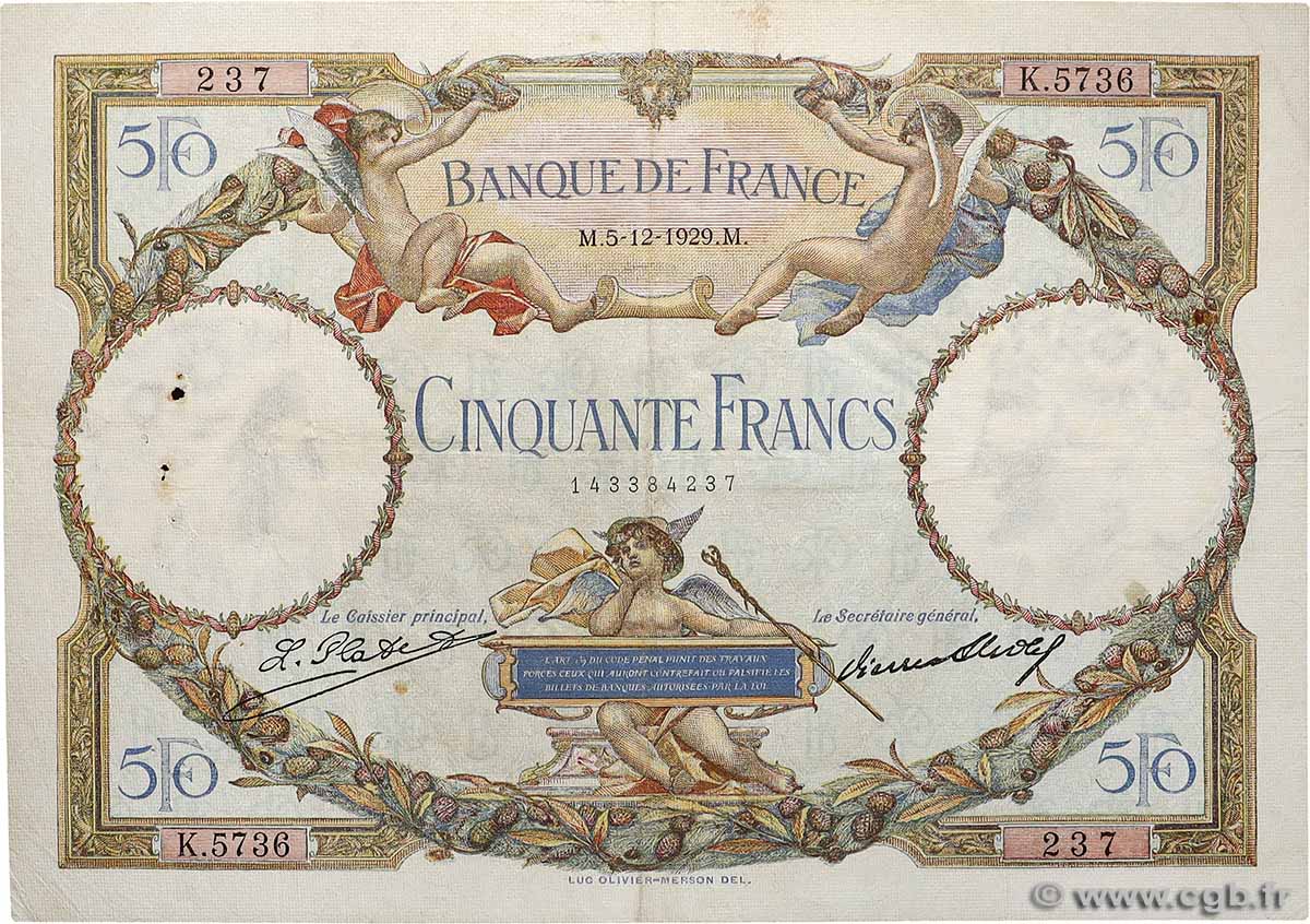 50 Francs LUC OLIVIER MERSON FRANCE  1929 F.15.03 TB