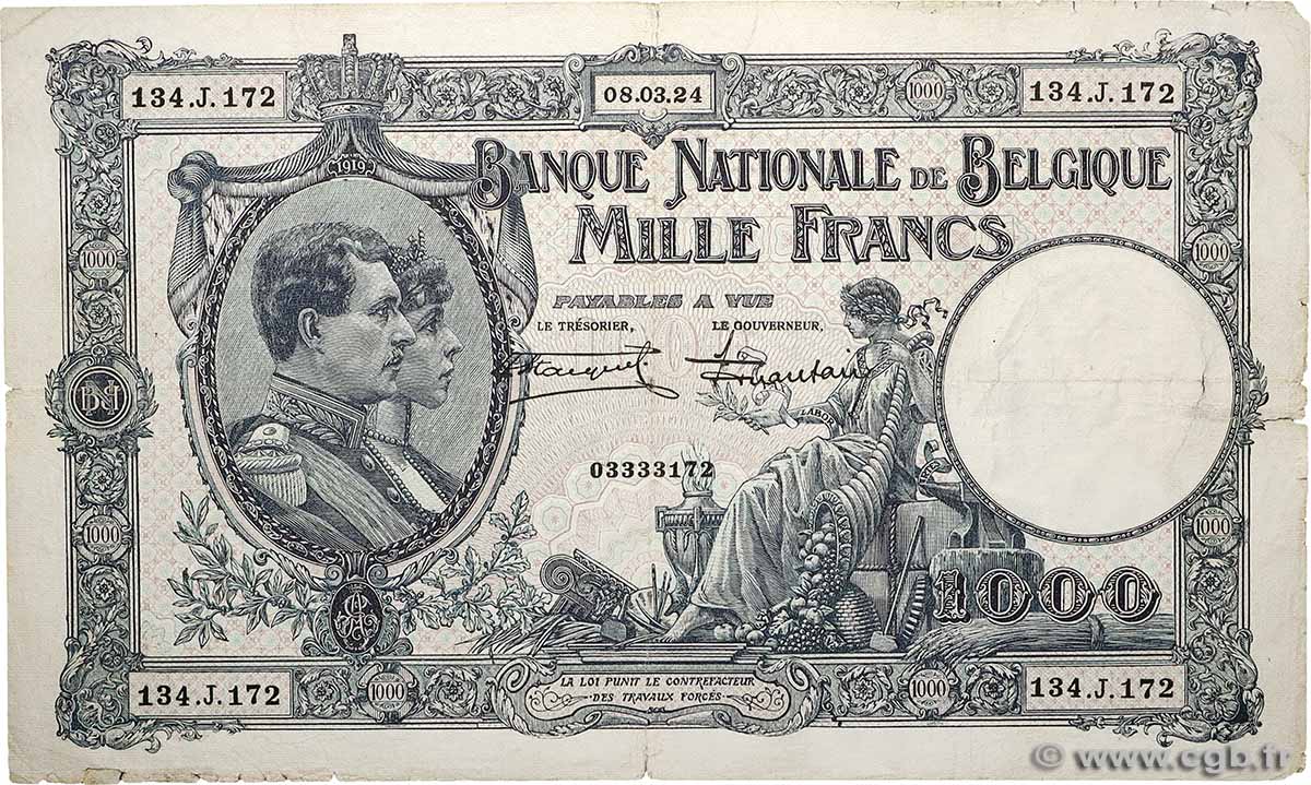 1000 Francs BELGIEN  1924 P.096 fS