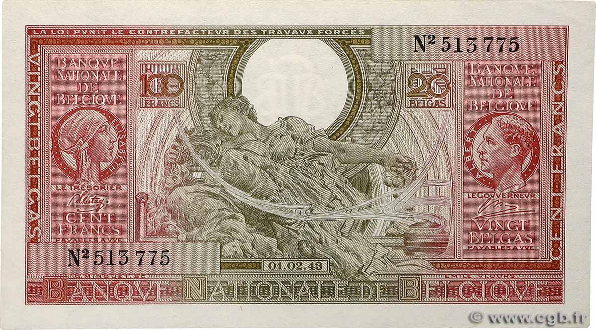 100 Francs - 20 Belgas BELGIEN  1943 P.123 fST