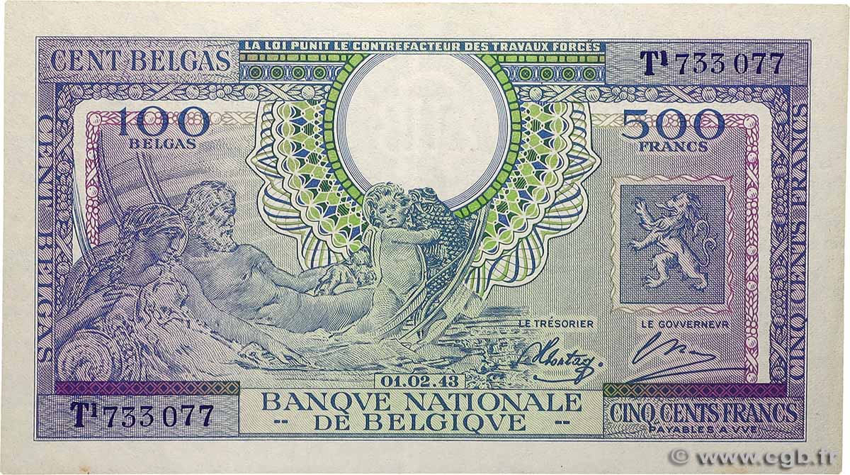 500 Francs - 100 Belgas BELGIEN  1943 P.124 VZ+
