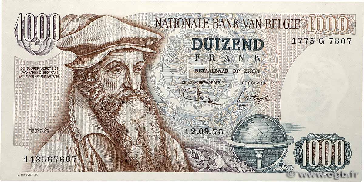 1000 Francs BELGIEN  1975 P.136b fST+