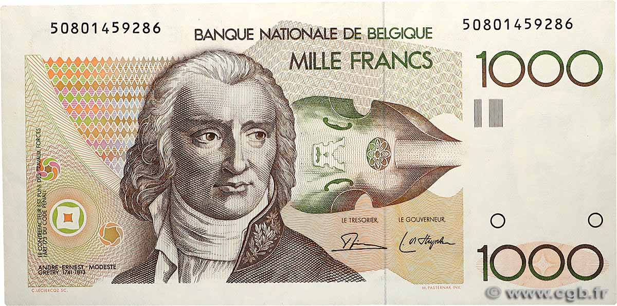 1000 Francs BELGIEN  1980 P.144a fST