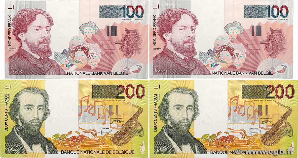 100 et 200 Francs Lot BELGIEN  1995 P.147 et P.148 fST+