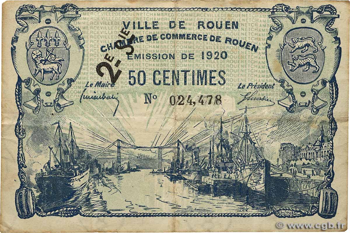 50 Centimes FRANCE régionalisme et divers Rouen 1920 JP.110.53 TB+
