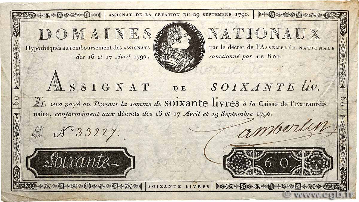 60 Livres FRANCIA  1790 Ass.05a MBC