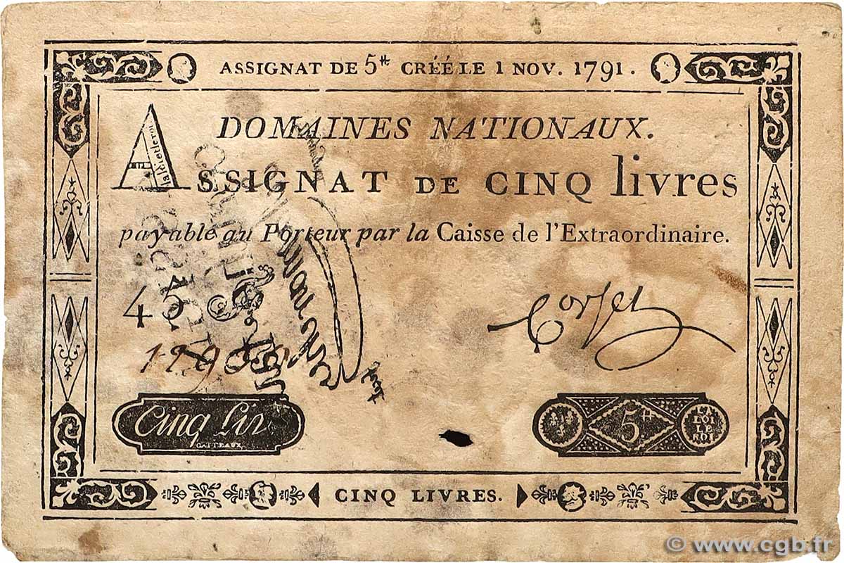 5 Livres Faux FRANKREICH  1791 Ass.20b SS