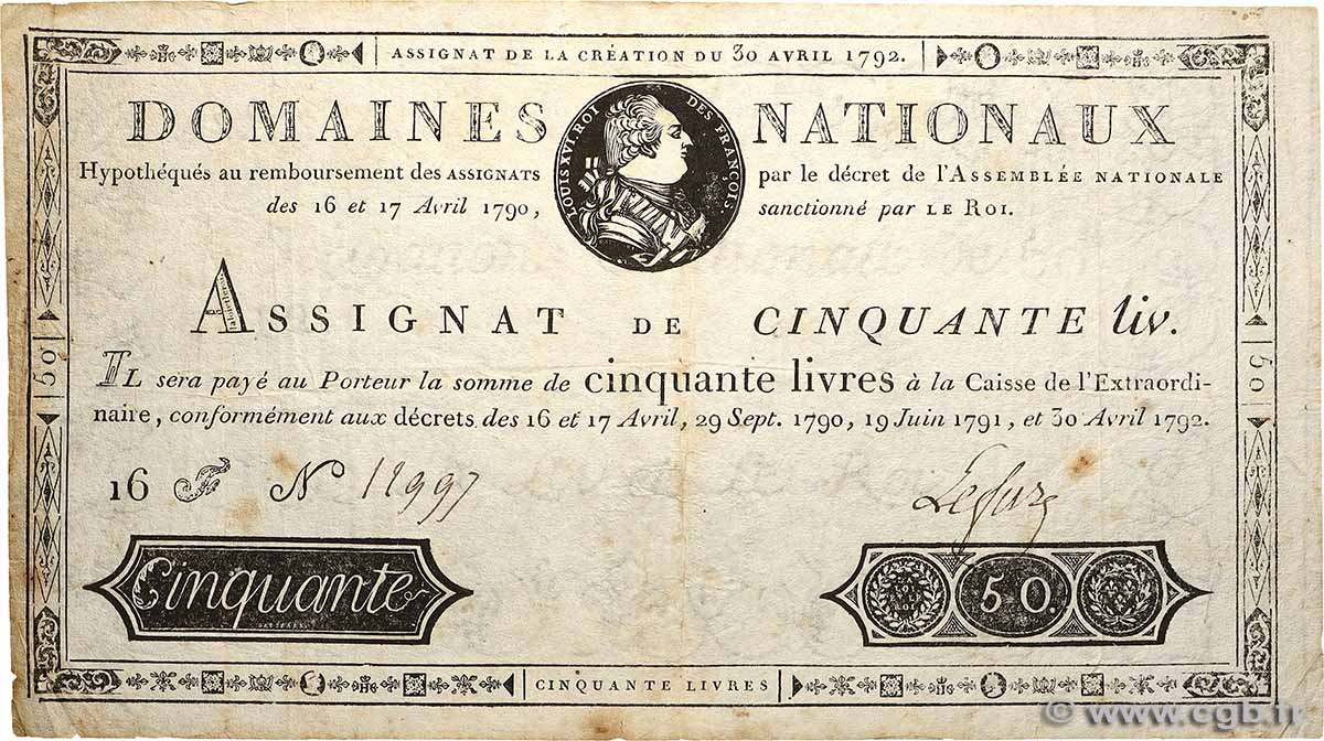 50 Livres FRANCIA  1792 Ass.28a BC+