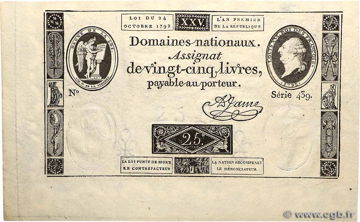25 Livres FRANCIA  1792 Ass.37a SC+