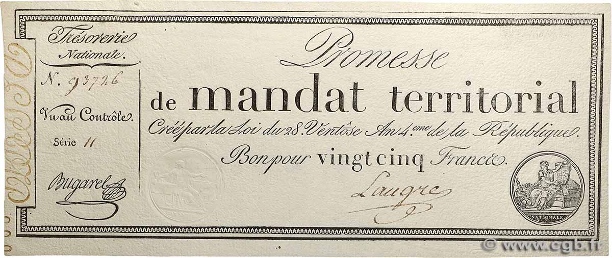 25 Francs avec série FRANCIA  1796 Ass.59b SC