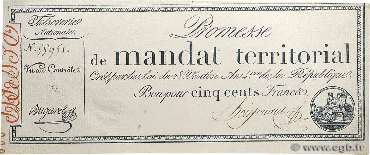 500 Francs sans série FRANCIA  1796 Ass.62a MBC+