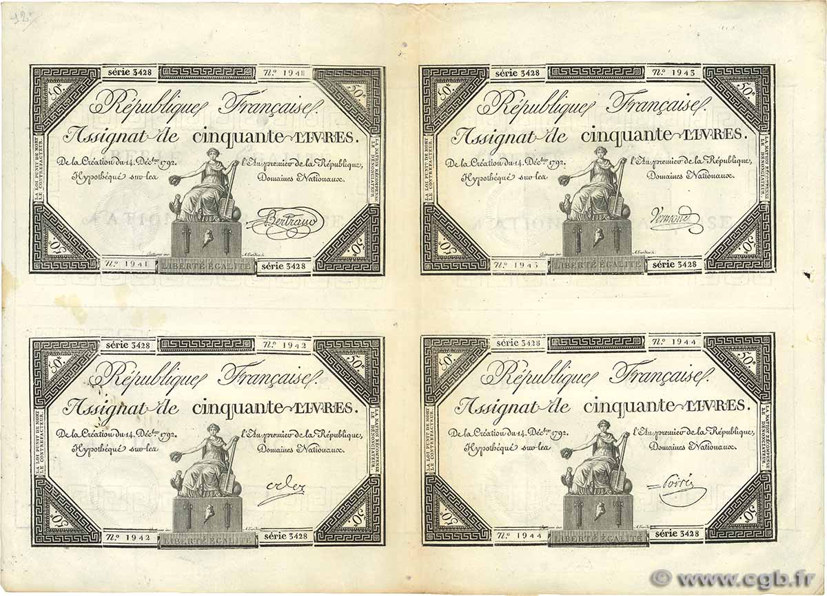 50 Livres Planche FRANCIA  1792 Ass.39a-p EBC