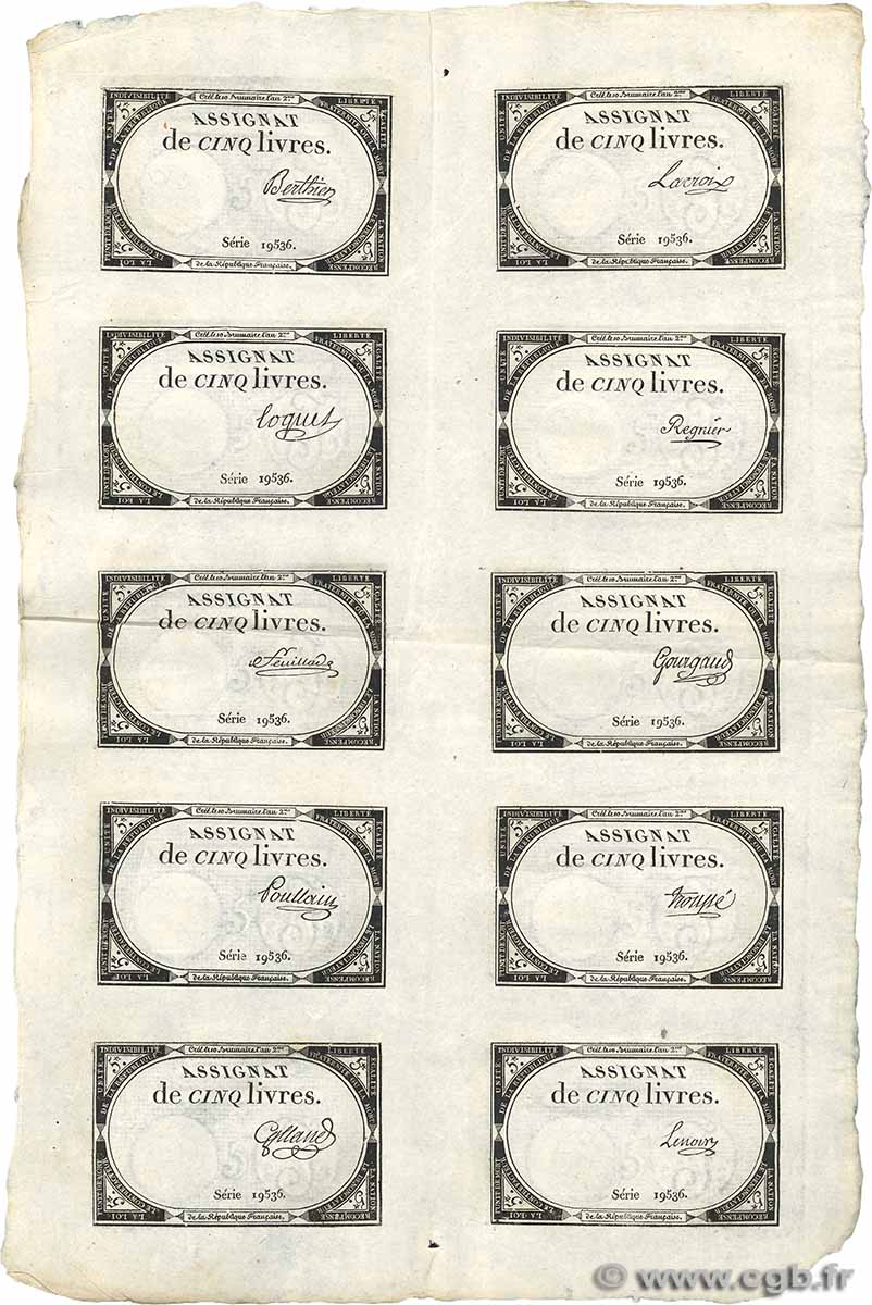5 Livres Planche FRANCIA  1793 Ass.46a-p EBC