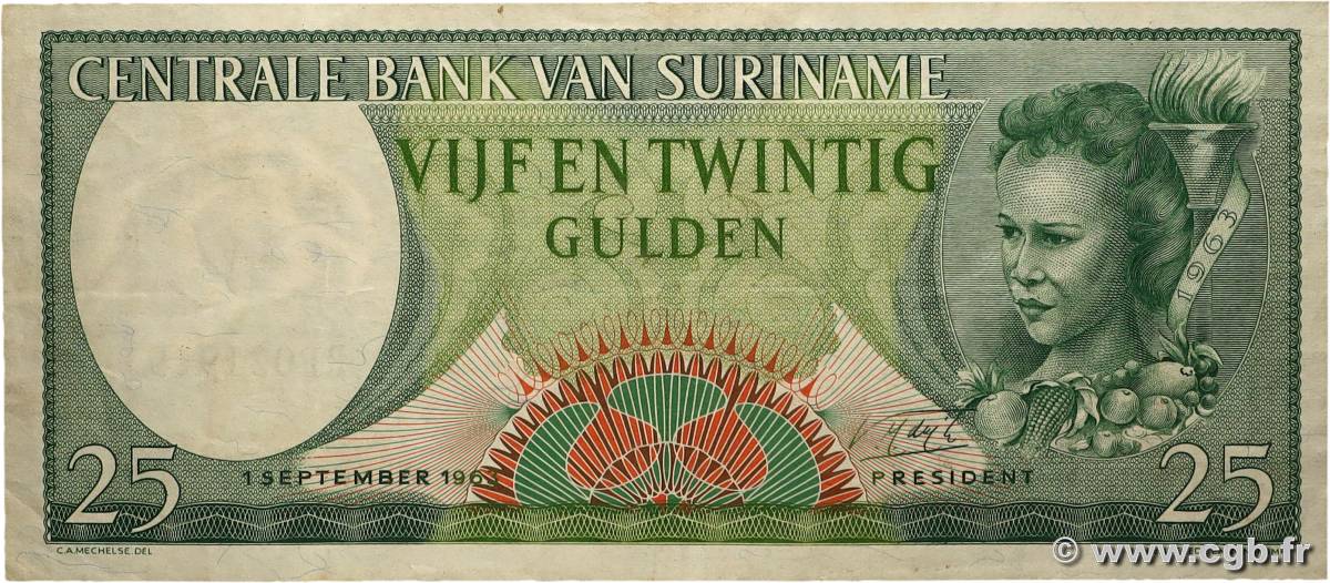 25 Gulden SURINAM  1963 P.122 TTB