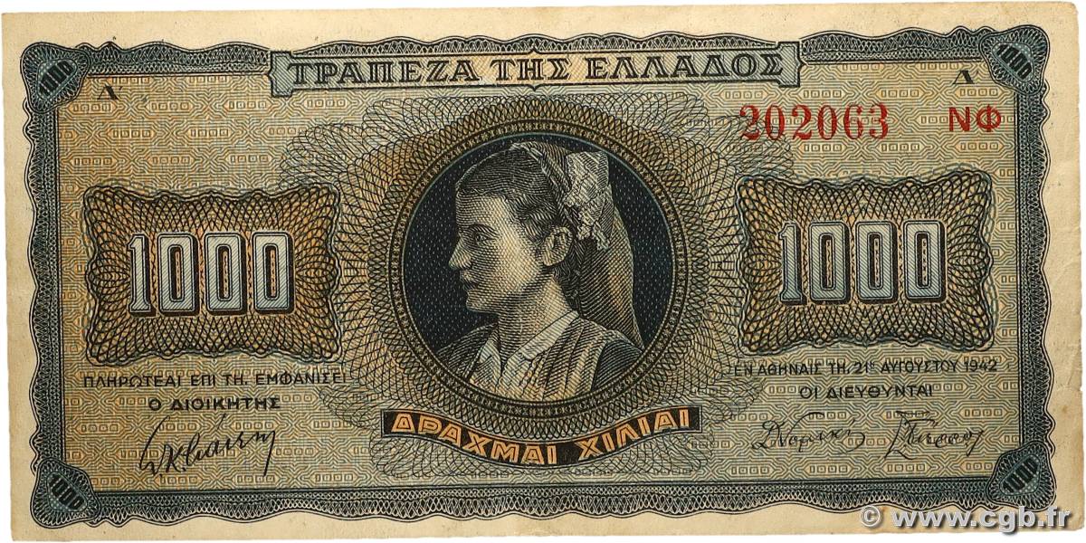 1000 Drachmes GRÈCE  1942 P.118a TTB+