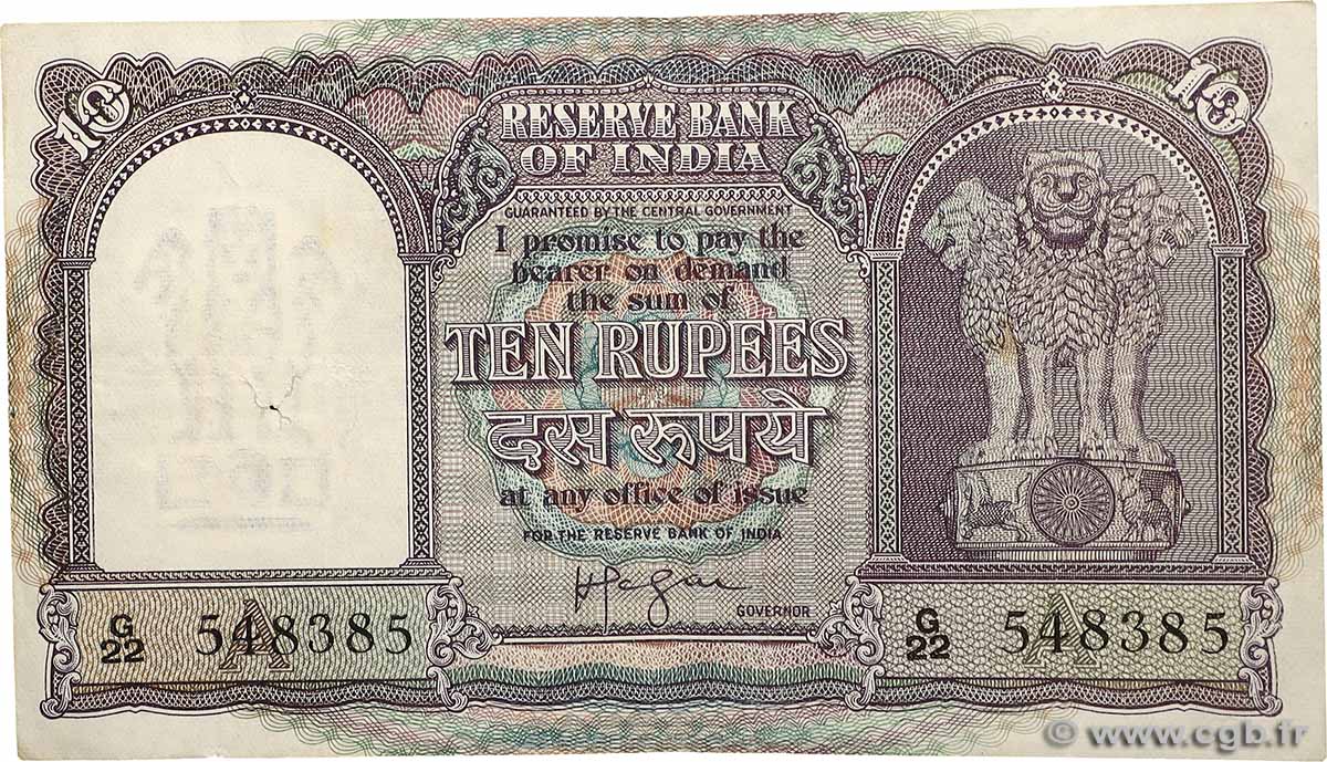 10 Rupees INDE  1957 P.039c TTB