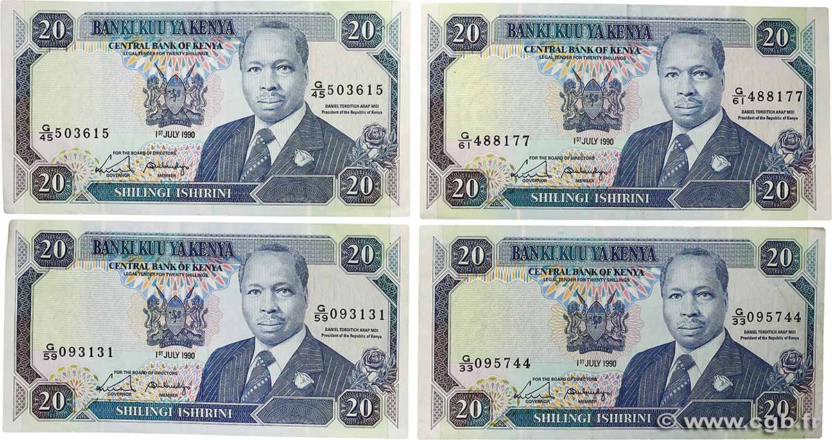 20 Shillings Lot KENYA  1990 P.25c VF+