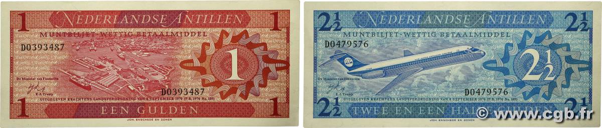 1 et 2,5 Gulden Lot ANTILLES NÉERLANDAISES  1979 P.20 et P.21 pr.NEUF