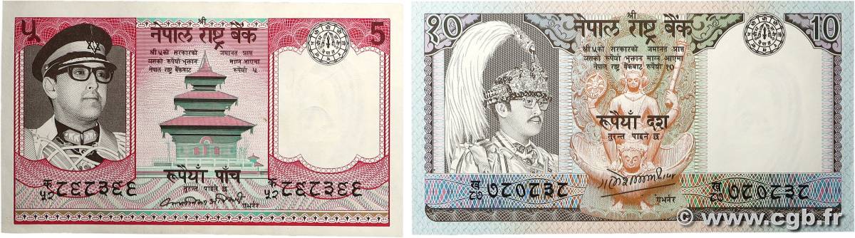 5 et 10 Rupees Lot NÉPAL  1979 P.23a et P.24a SPL
