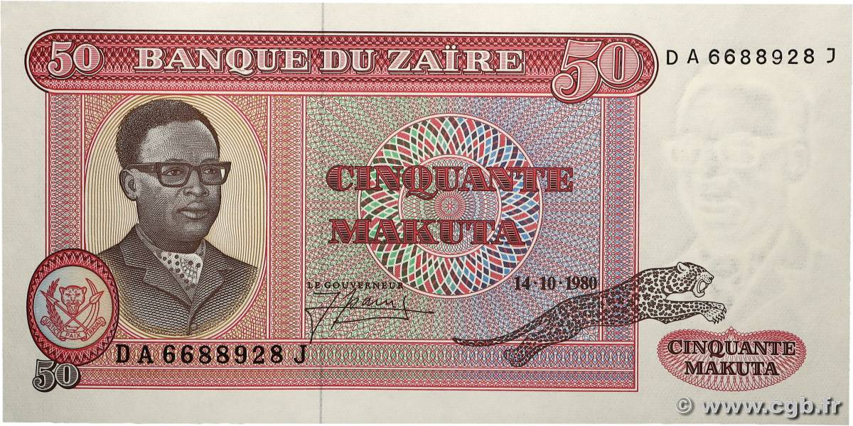 50 Zaïres ZAÏRE  1980 P.17b fST+