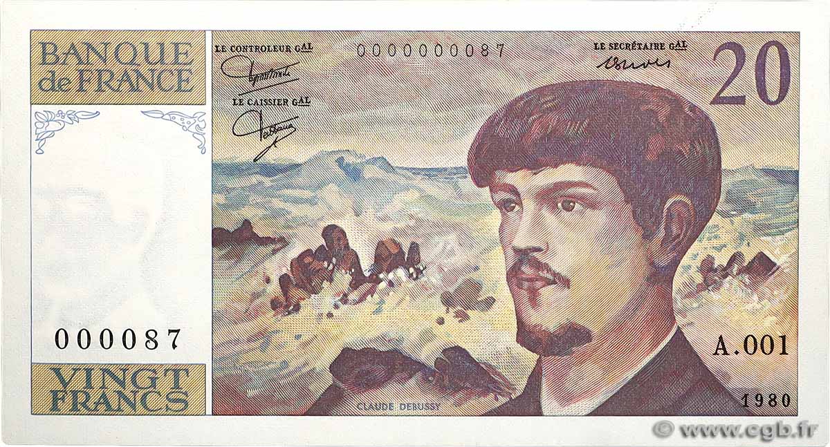 20 Francs DEBUSSY Petit numéro FRANCE  1980 F.66.01A1 AU