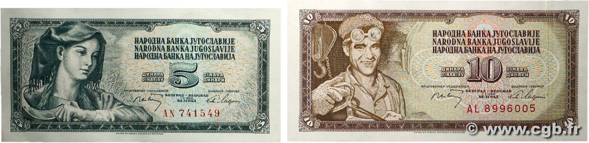 5 et 10 Dinara Lot YOUGOSLAVIE  1968 P.081 et P.082c pr.NEUF