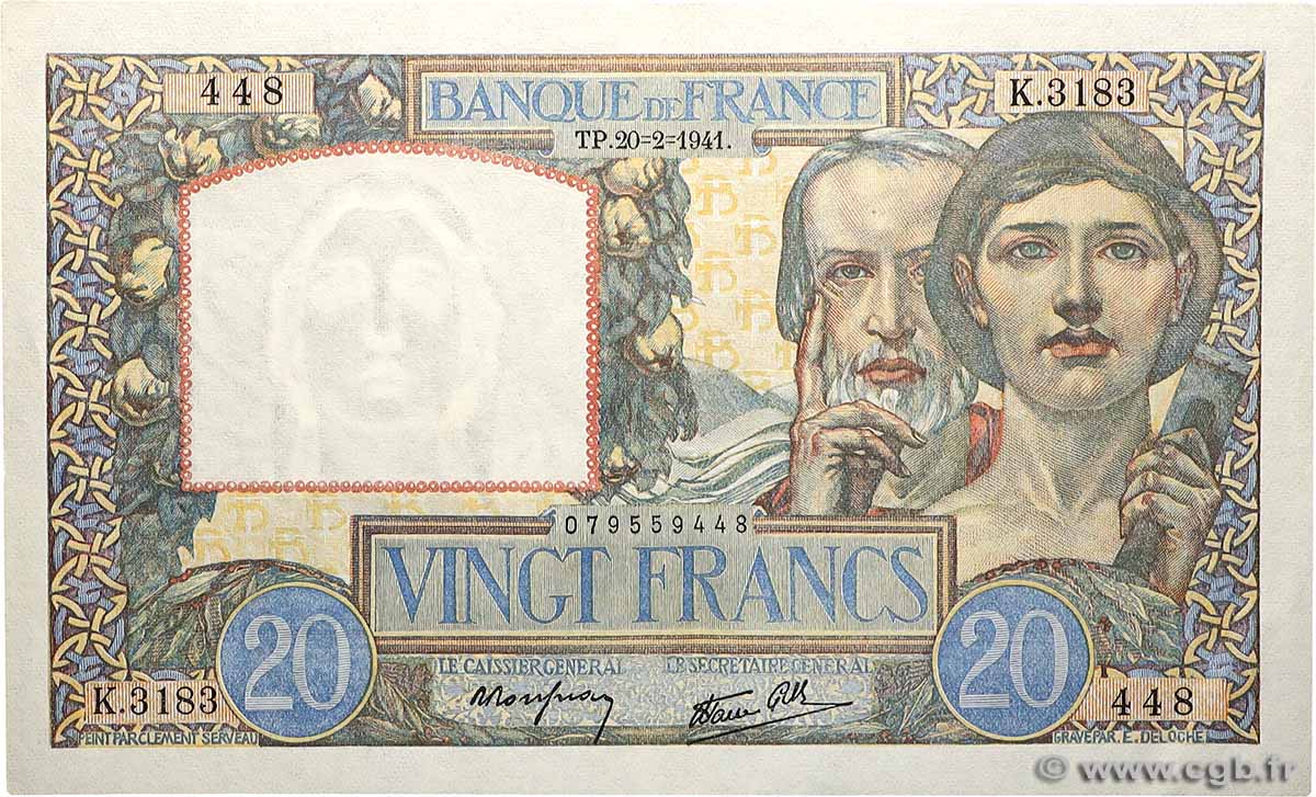 20 Francs TRAVAIL ET SCIENCE FRANCE  1941 F.12.12 SPL