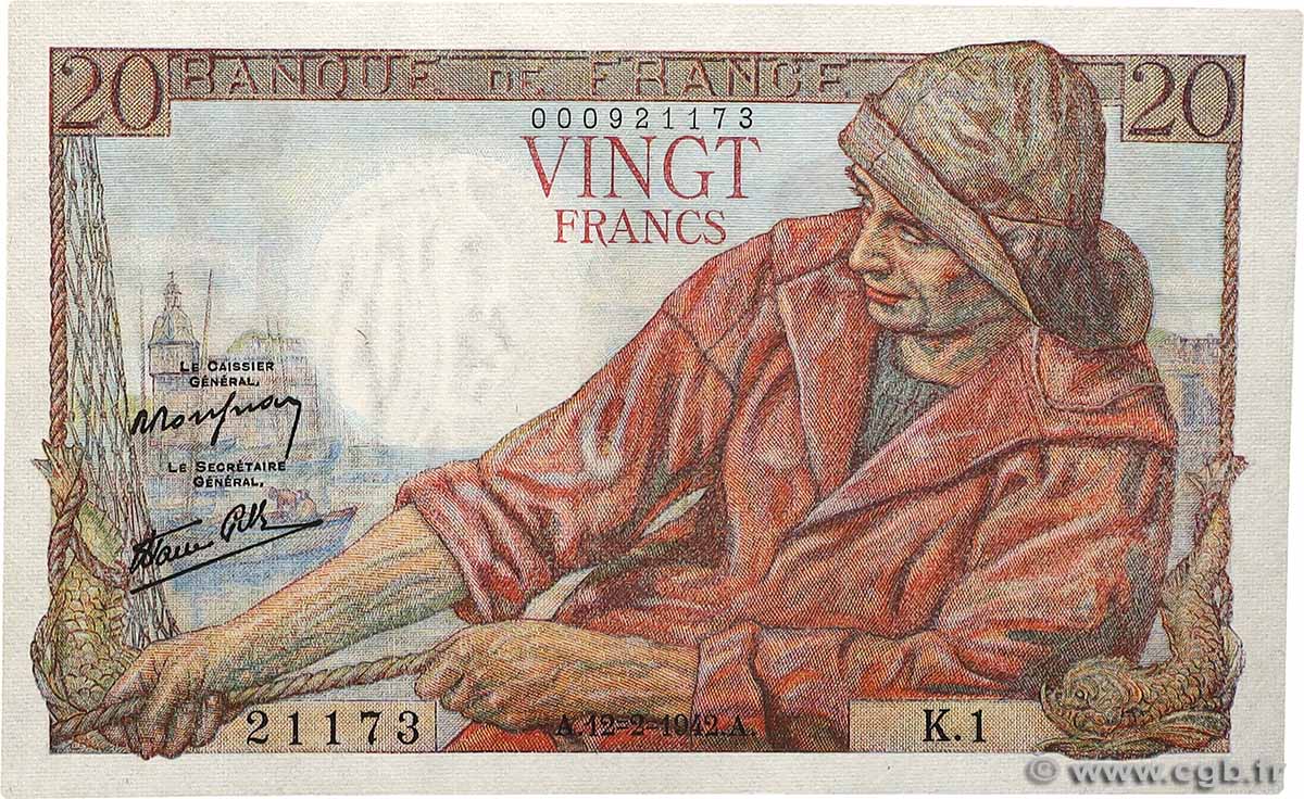 20 Francs PÊCHEUR FRANCIA  1942 F.13.01 SC+