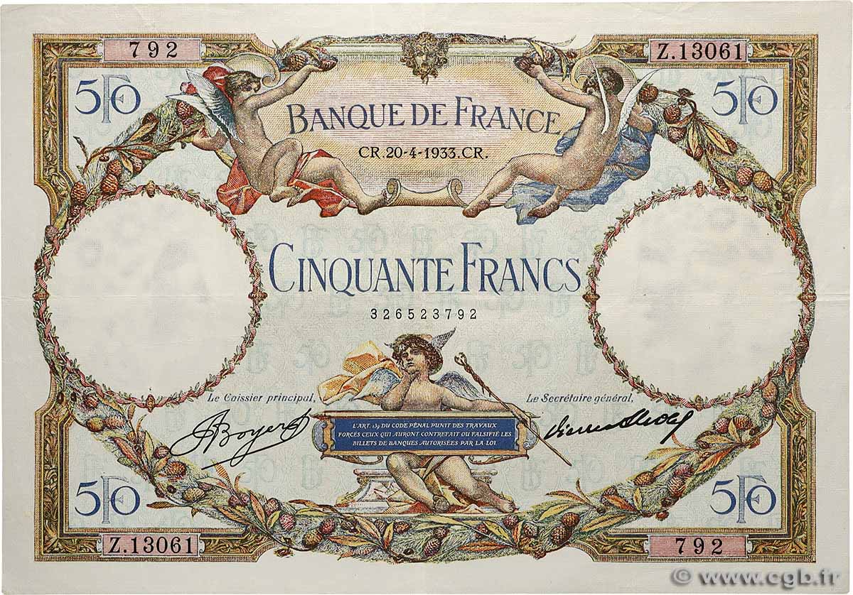 50 Francs LUC OLIVIER MERSON type modifié FRANCE  1933 F.16.04 TTB+