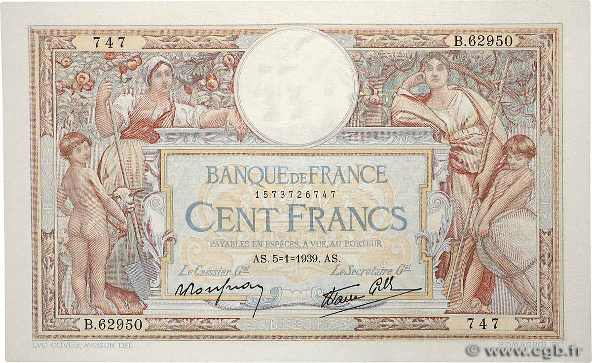 100 Francs LUC OLIVIER MERSON type modifié FRANCE  1939 F.25.38 AU