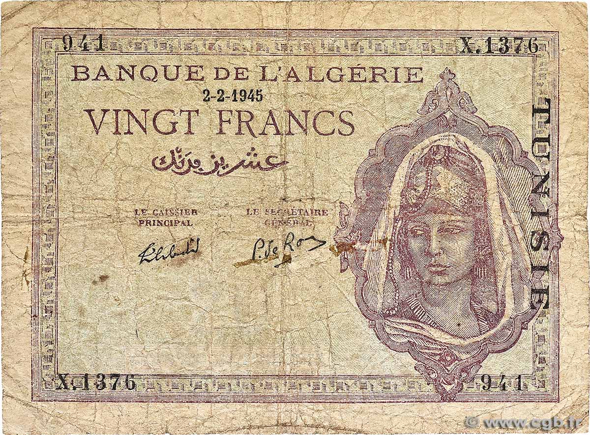 20 Francs TUNISIA  1945 P.18 G