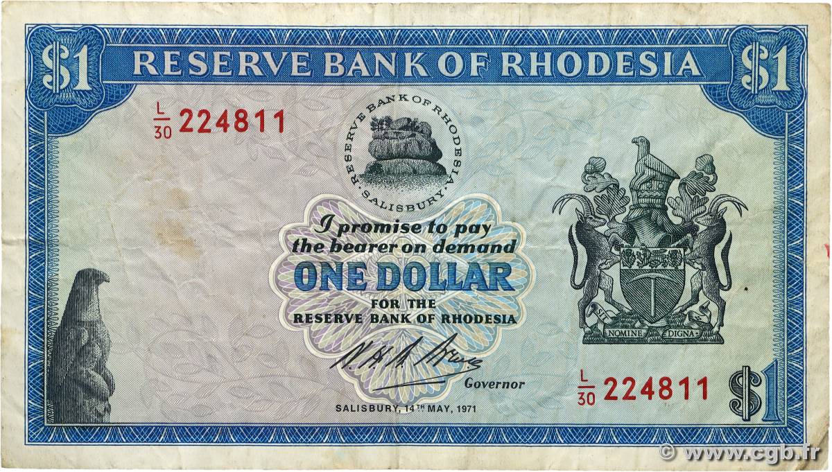 1 Dollar RHODESIEN  1971 P.30c S