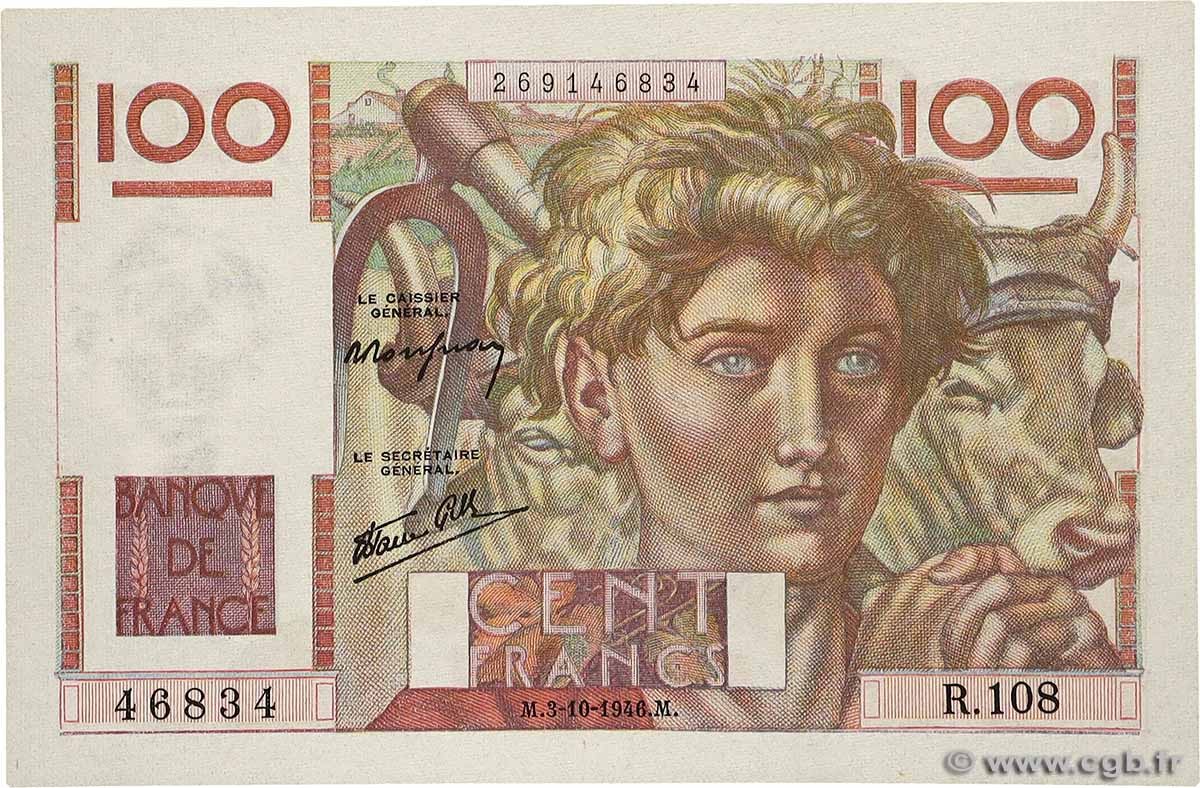 100 Francs JEUNE PAYSAN FRANCE  1946 F.28.09 UNC-
