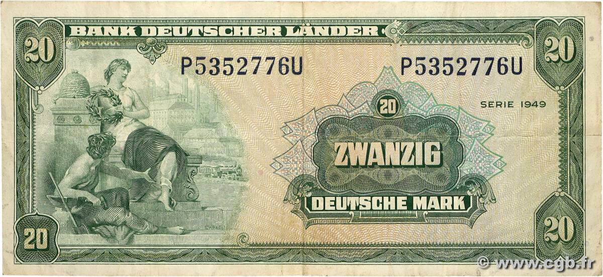 20 Deutsche Mark GERMAN FEDERAL REPUBLIC  1949 P.17a SS