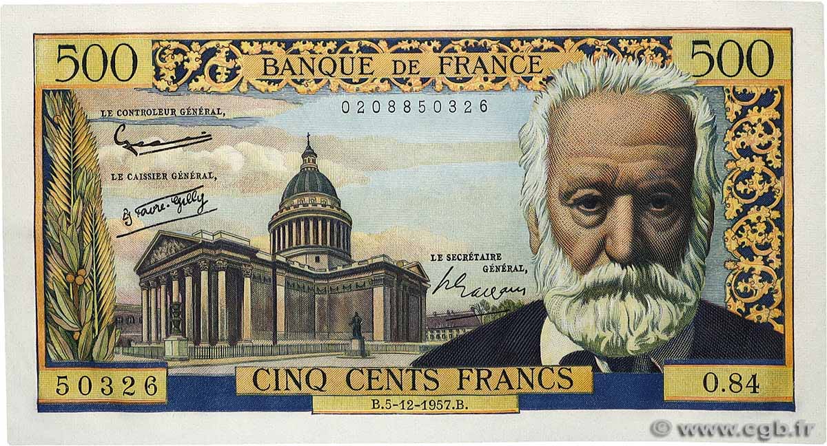 500 Francs VICTOR HUGO FRANKREICH  1957 F.35.07 fST+