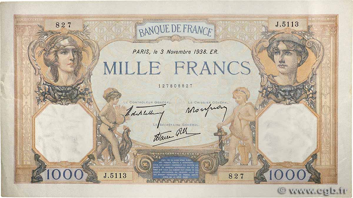 1000 Francs CÉRÈS ET MERCURE type modifié FRANCE  1938 F.38.32 TTB+