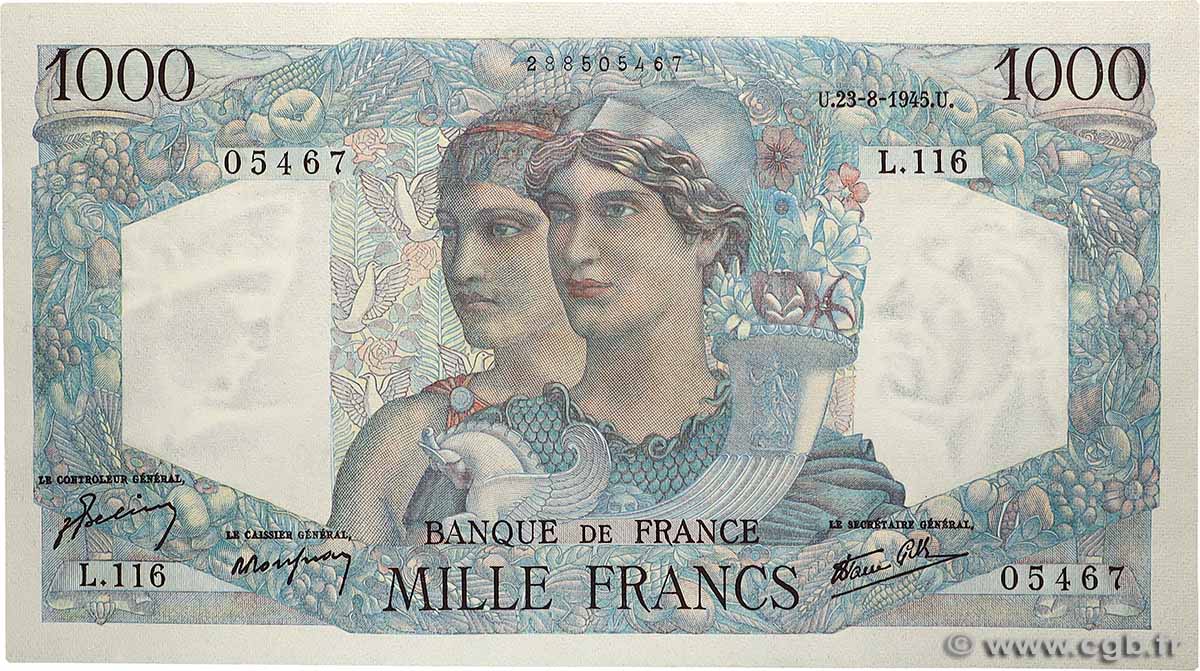 1000 Francs MINERVE ET HERCULE FRANCE  1945 F.41.07 UNC