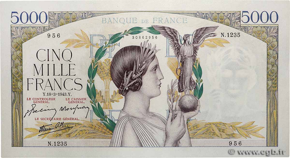 5000 Francs VICTOIRE Impression à plat FRANCE  1943 F.46.49 AU
