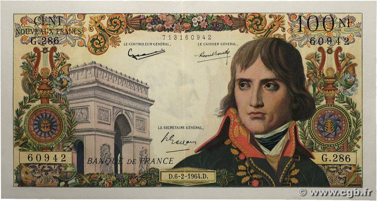 100 Nouveaux Francs BONAPARTE FRANKREICH  1964 F.59.25 VZ+
