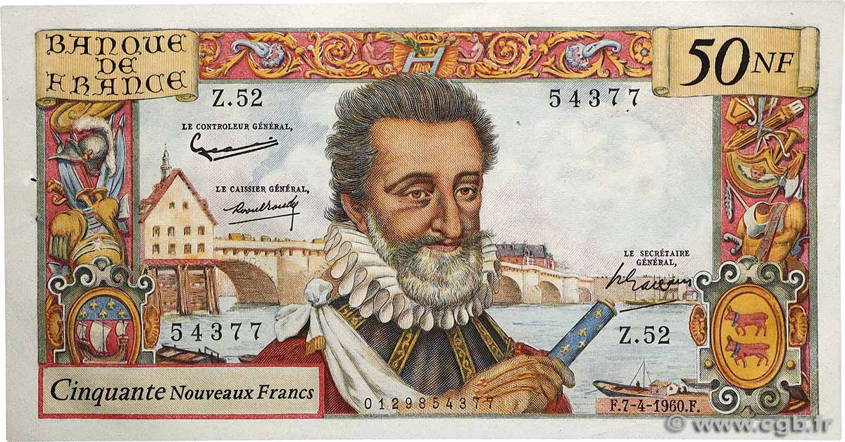 50 Nouveaux Francs HENRI IV FRANCE  1960 F.58.05 AU